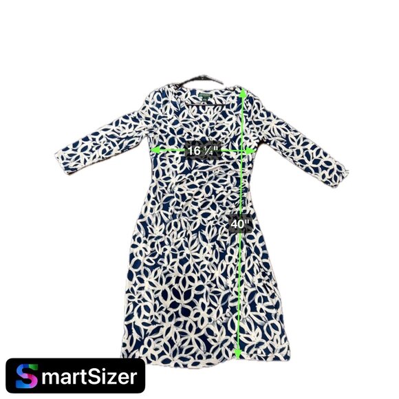 Lauren Ralph Lauren Womens Faux Wrap Navy White Patterned Dress 3/4 Sleeves Sz 6 - Picture 9 of 9